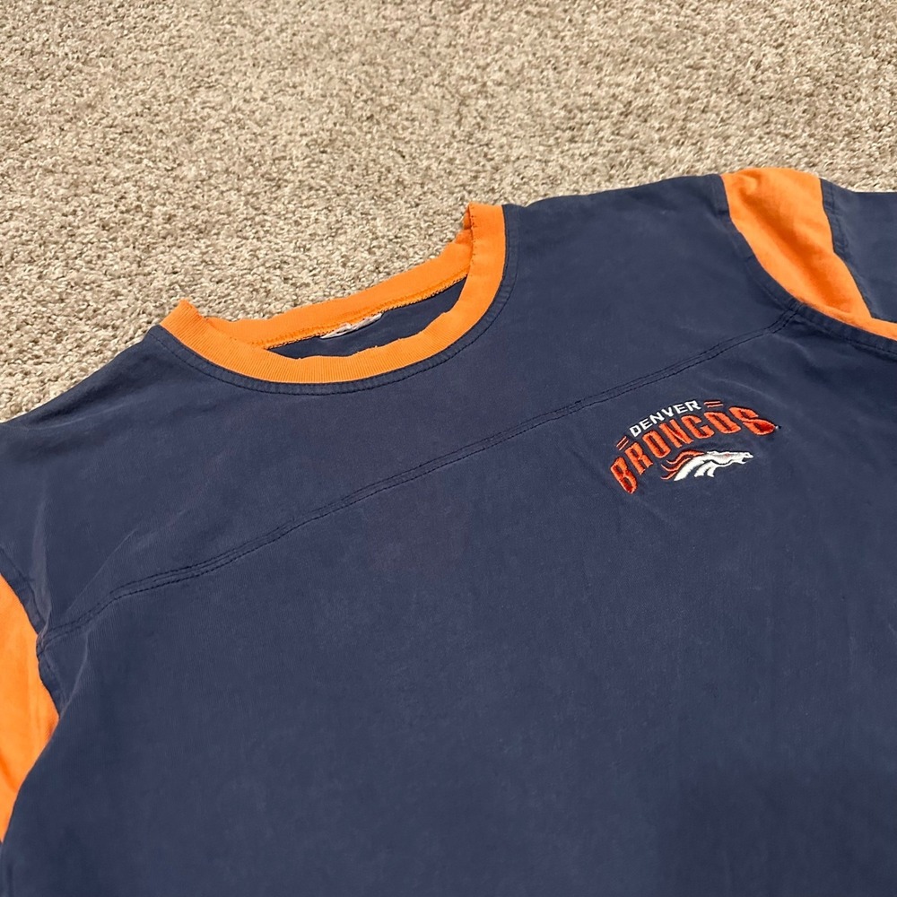 Vintage NFL Denver Broncos Shirt Mens Medium Blue Orange Preowned Small Holes - Picture 2 of 4